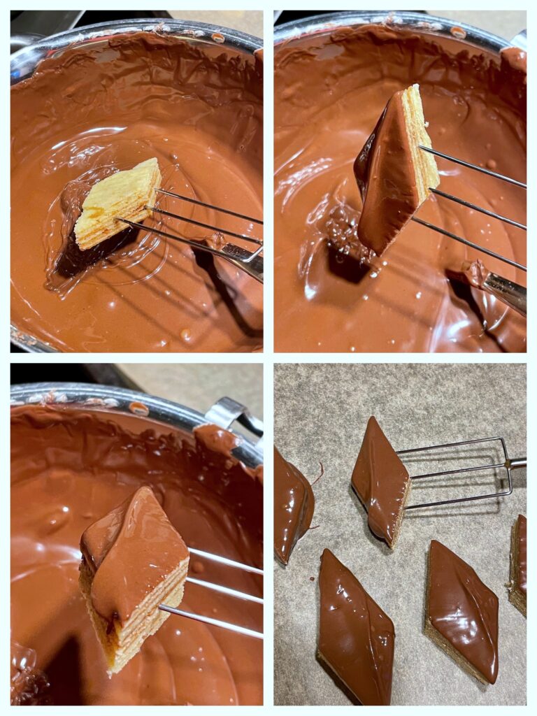 Baumkuchenspitzen mit Schokolade überziehen